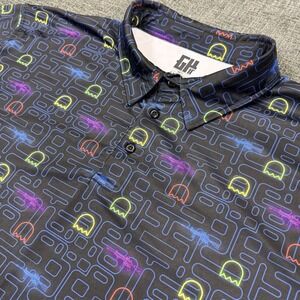 Greater Half Pac Man Golf Polo Shirt Mens 2XL Black Arcade All Over Print